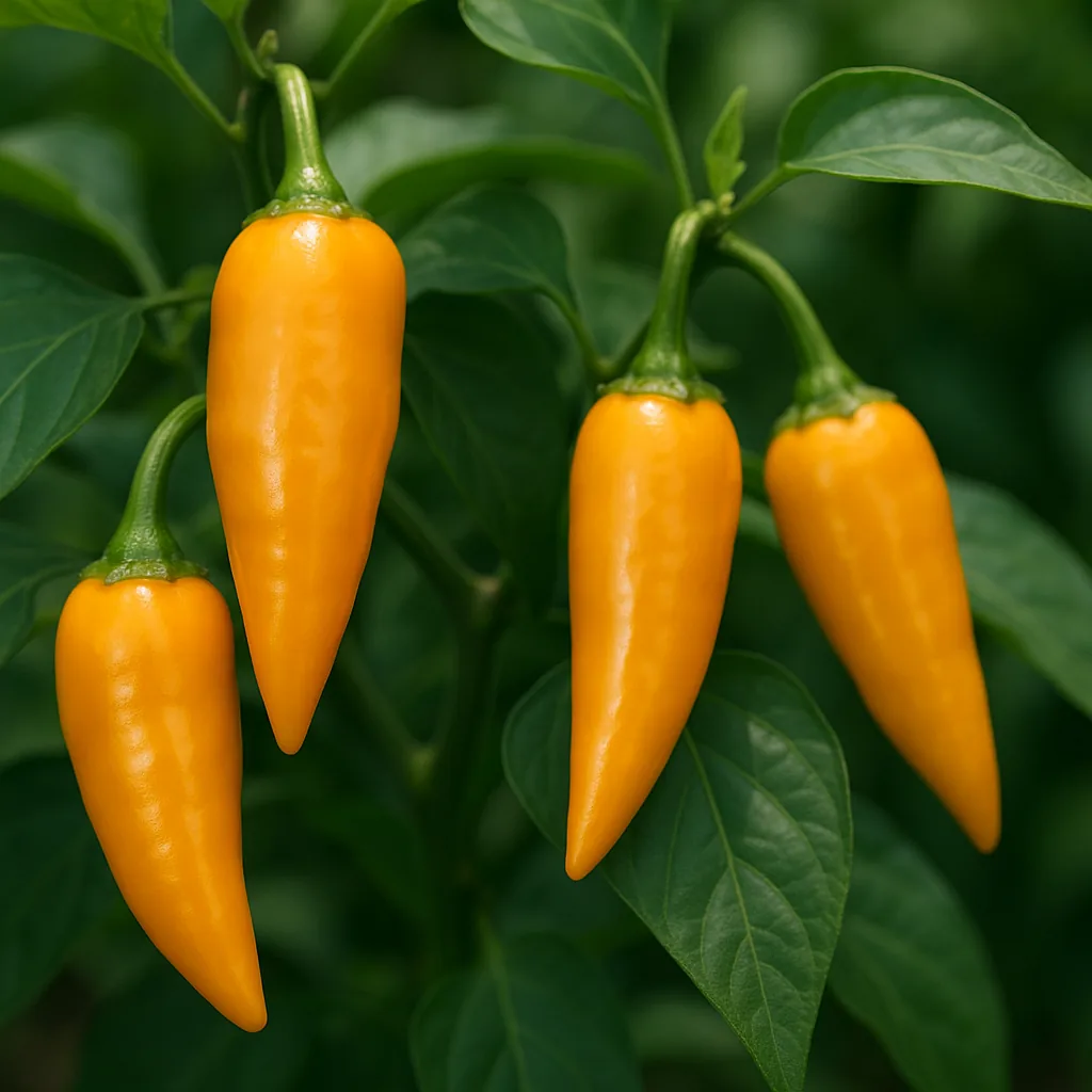 Yellow ají peppers on the plant