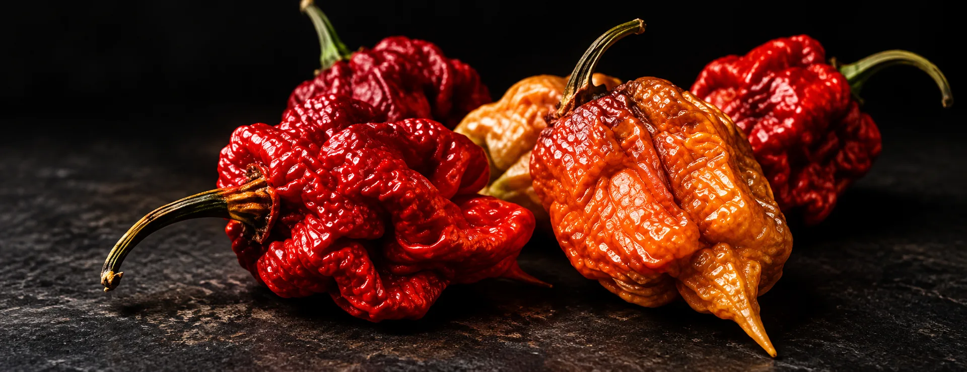 Cluster of wrinkled superhot chiles