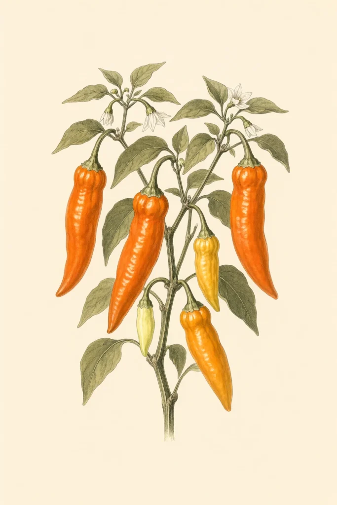 Orange Pepperoncini botanical illustration