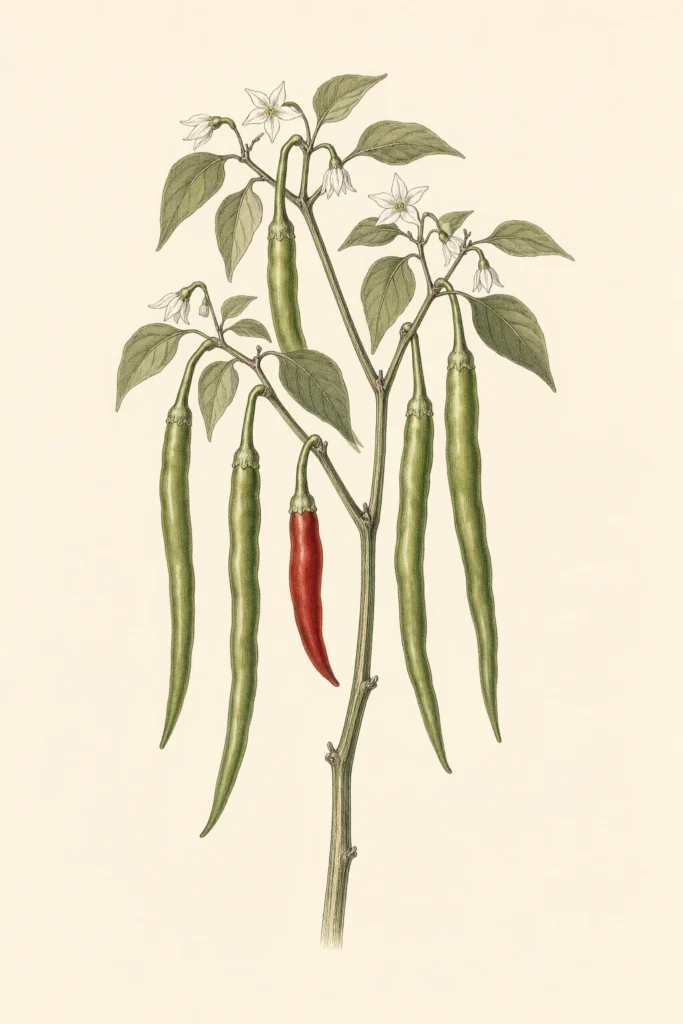 Piment d’Anglet botanical illustration