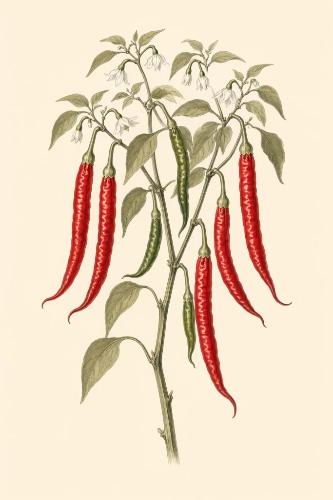 Red Flame botanical illustration