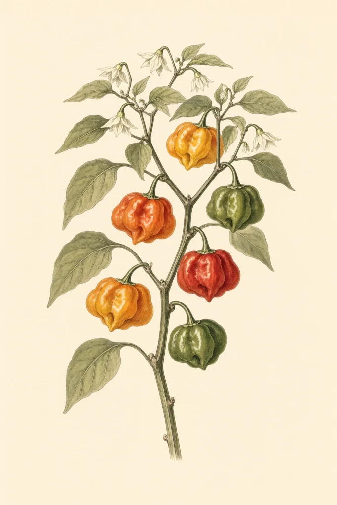 Scotch Bonnet botanical illustration