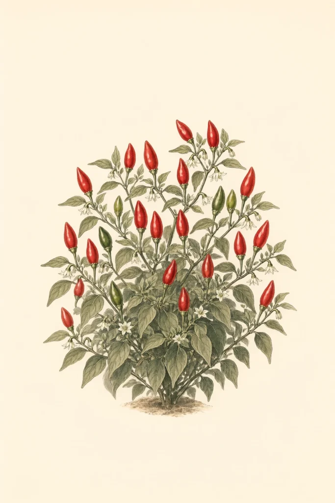 Zimbabwe Bird Pepper botanical illustration